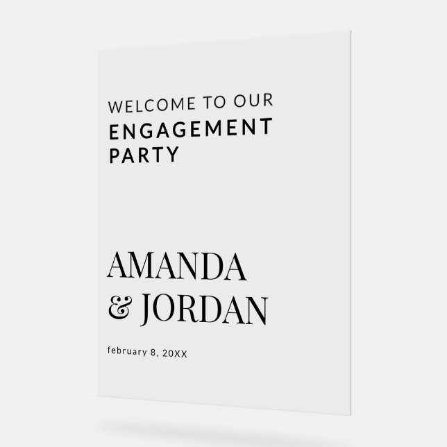  Black & White Luxe Minimalist Engagement  Acrylic Sign (Angle)