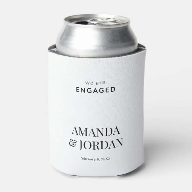  Black & White Luxe Minimalist Engagement  Can Cooler (Can Front)