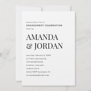  Black & White Luxe Minimalist Engagement  Invitation