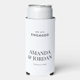  Black & White Luxe Minimalist Engagement  Seltzer Can Cooler