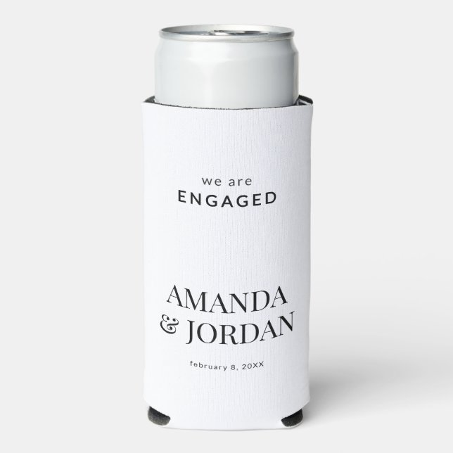  Black & White Luxe Minimalist Engagement  Seltzer Can Cooler (Seltzer Front)