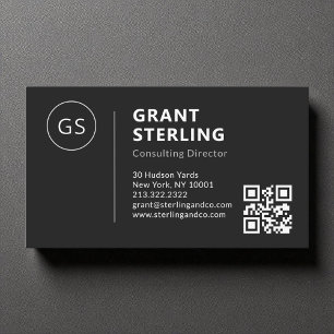 Black White Luxury Minimal Professional QR Code  Business Card