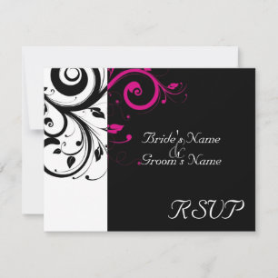 Black +White Magenta Swirl Wedding Matching RSVP