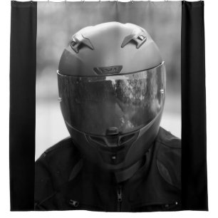 Black & White Man in a Motorcycle Helmet