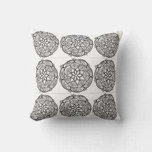Black White Mandala Circle Pattern Pillow