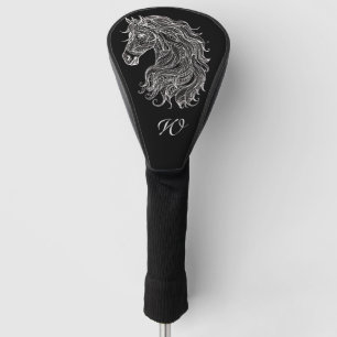 Black White Mandala Horse Head Monogram Initial Golf Head Cover
