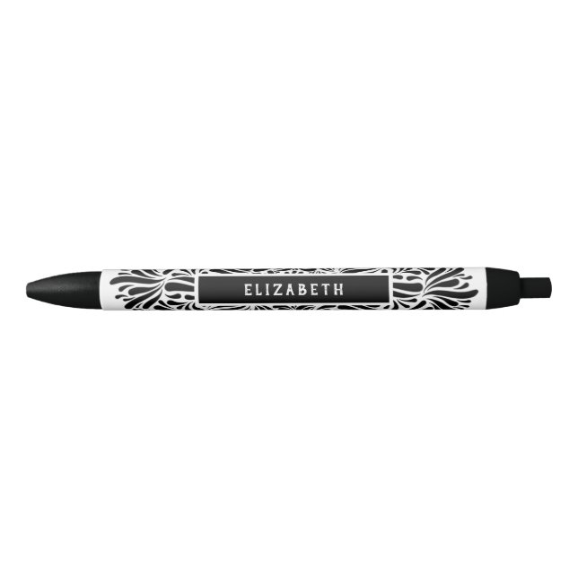 Black & White Mandala Personalized Name Modern Ink Pen (Front)
