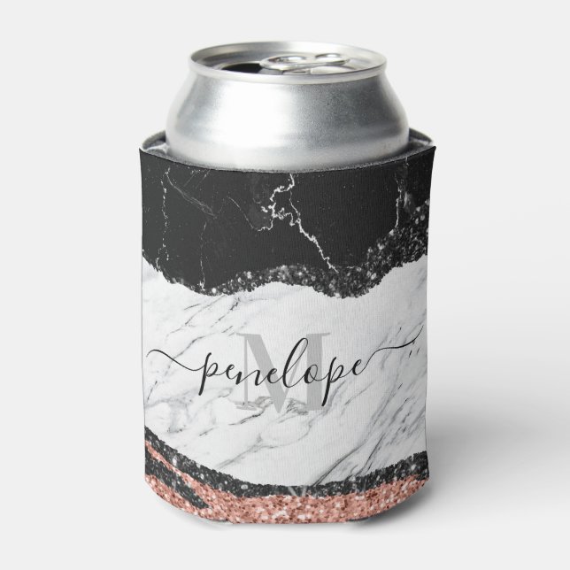 Black White Marble and Glitter Can Cooler (Can Front)