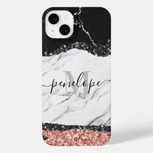 Black White Marble and Glitter iPhone 14 Plus Case
