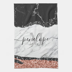 Black White Marble and Glitter Kitchen Towel