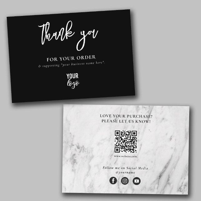 Black & White Marble Business Thank You Logo Card (Creator Uploaded)