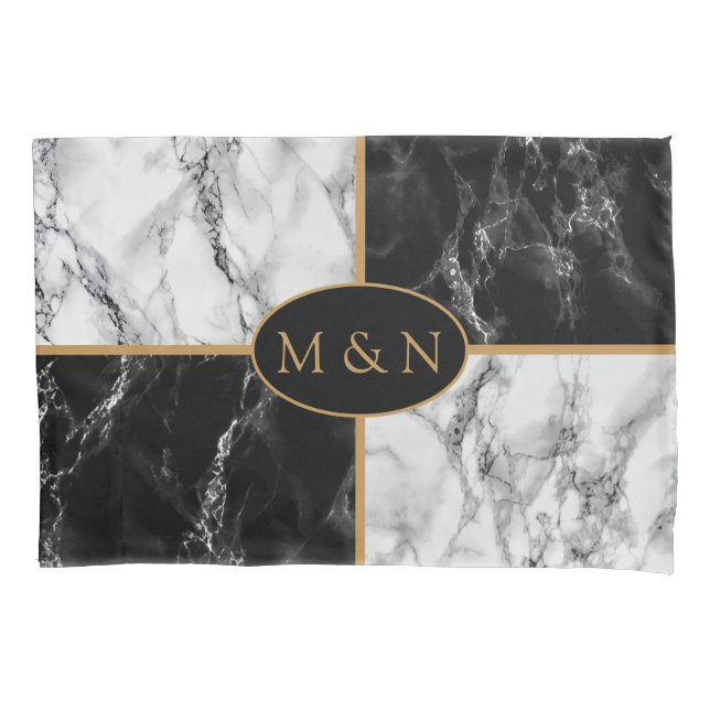 Black White Marble Custom Letters Pillow Case (Front)