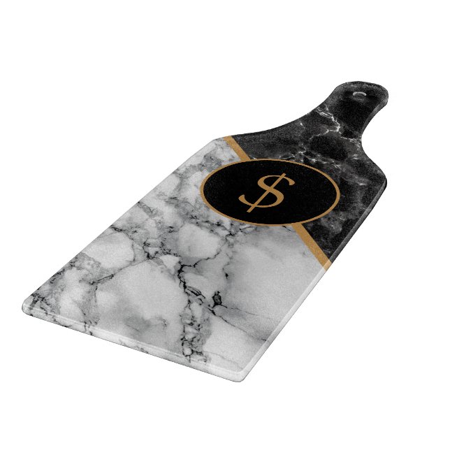 Black White Marble Cutting Board Personalized (Corner)
