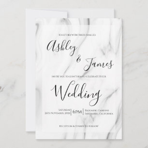 Black White Marble Elegant Script Wedding Invite