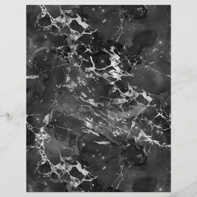 Black & White Marble Galaxy Scrapbook Paper Sheet (Back)