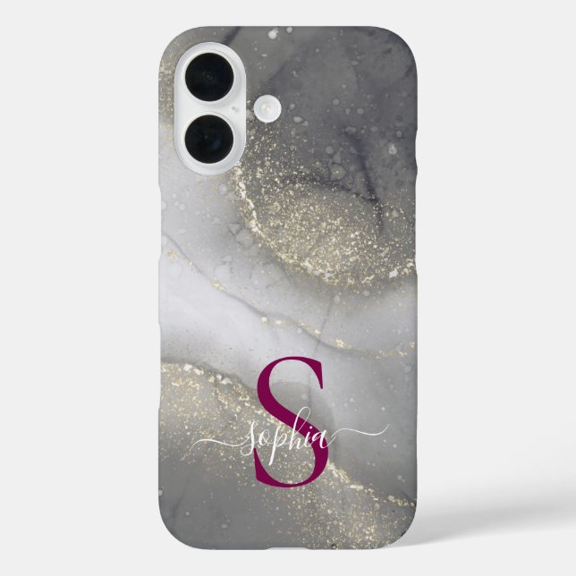 black & white marble gold glitter monogram Case-Mate iPhone case (Back)