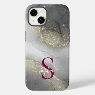 black & white marble gold glitter monogram Case-Mate iPhone 14 case