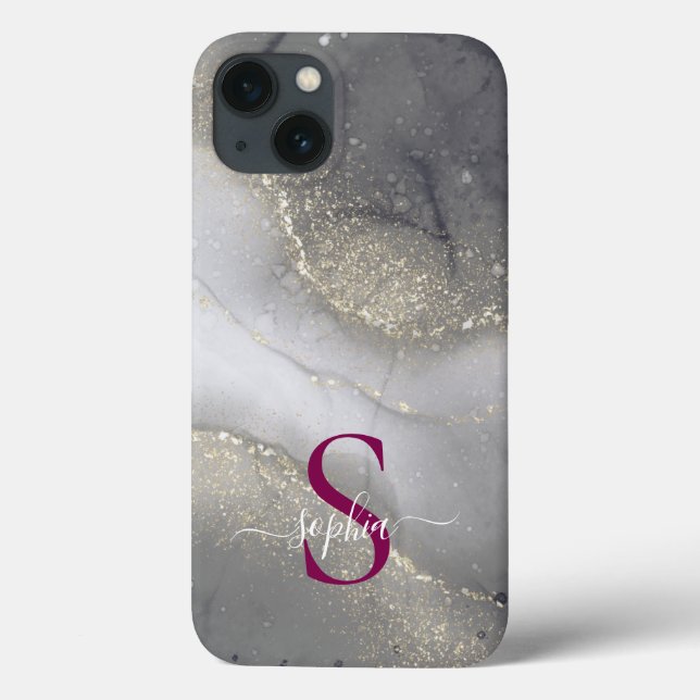 black & white marble gold glitter monogram Case-Mate iPhone case (Back)