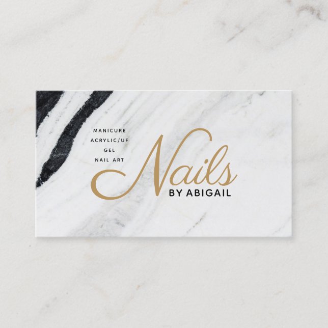 Black & White Marble Gold Nails By "Name" Business Card (Front)