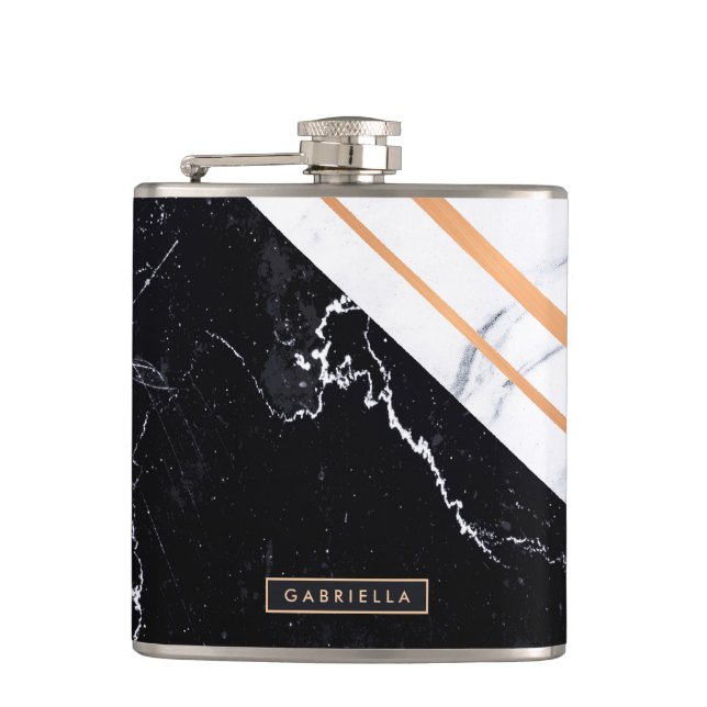 Black & White Marble Hip Flask (Front)