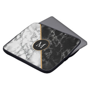 Black White Marble Laptop Sleeve Your Letter -Year