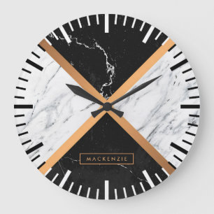 Black & White Marble Large Clock