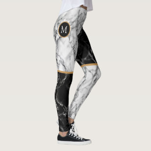 Black White Marble Leggings with Custom Letter