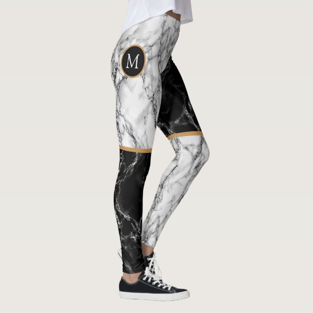 Black White Marble Leggings with Custom Letter (Right)