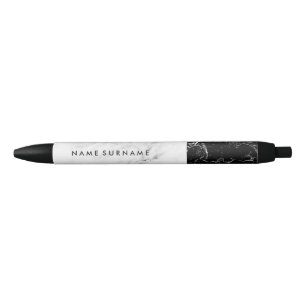 Black & White Marble Modern Elegant Sophisticated Black Ink Pen