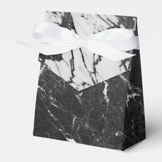 Black & White Marble Modern Glam Trendy Party Favor Box (Front Side)