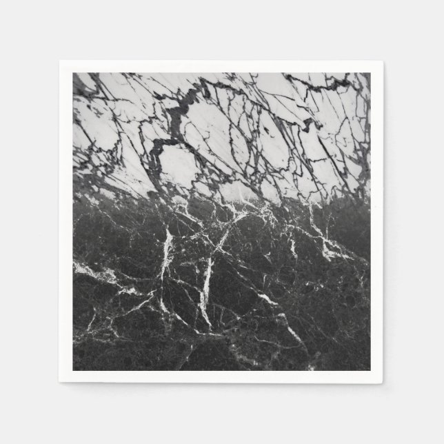Black & White Marble Modern Glam Trendy Party Napkin (Front)