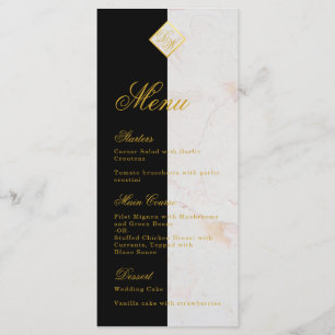 Black White Marble Monogram Calligraphy Faux Gold  Menu