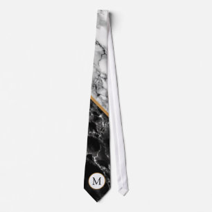 Black White Marble Neck Tie Personalized Letter 