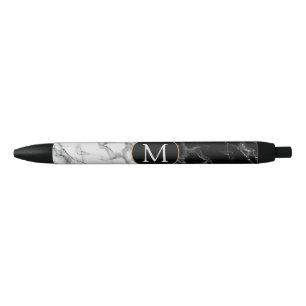 Black White Marble Pen Monogram Your Letter Number