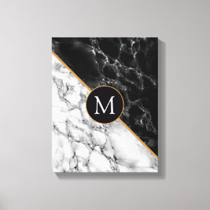 Black White Marble Personalized Canvas Print