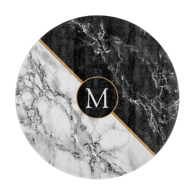 Black White Marble Personalized Cutting Board (Front)
