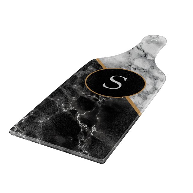 Black White Marble Personalized Cutting Board (Corner)