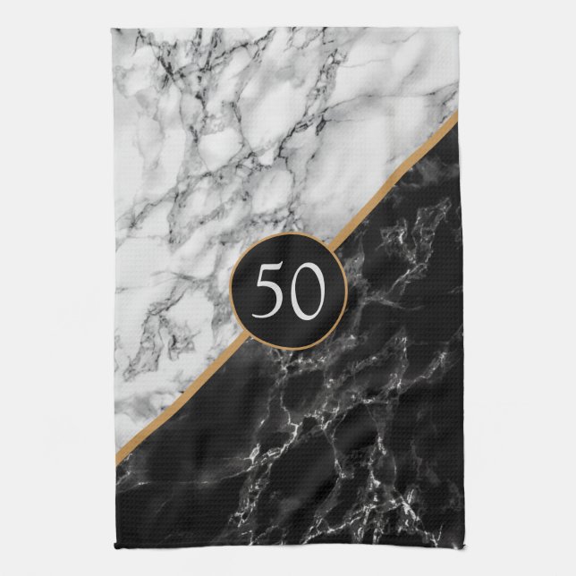 Black White Marble Personalized Kitchen Towel (Vertical)