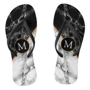 Black White Marble Personalized Letter Flip Flops