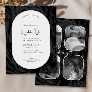 Black & White Marble Photo Graduation  Invitation