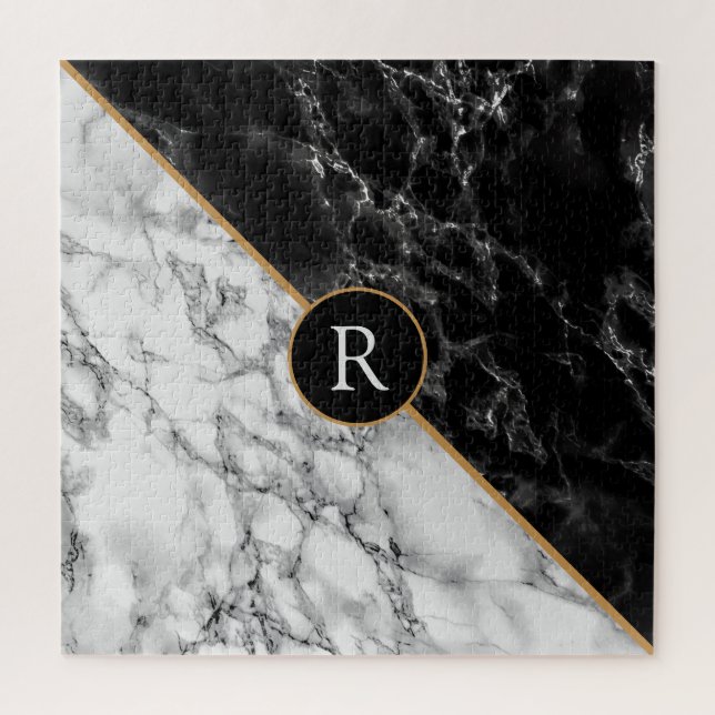 Black White Marble Puzzle with Custom Letter (Vertical)