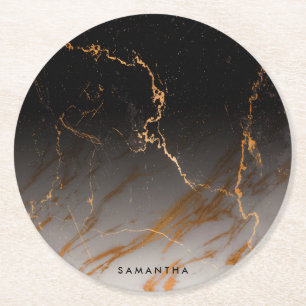 Black & White Marble Round Paper Coaster