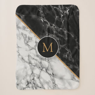Black White Marble Sherpa Blanket - Your Letter