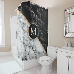 Black White Marble Shower Curtain Custom Letter