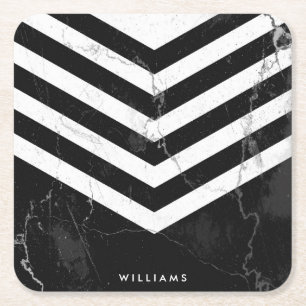 Black & White Marble Square Paper Coaster