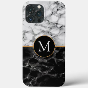 Black & White Marble Stone - Add Letter / Year iPhone 13 Pro Max Case