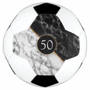Black & White Marble Stone - Add Your Age / Year  Soccer Ball