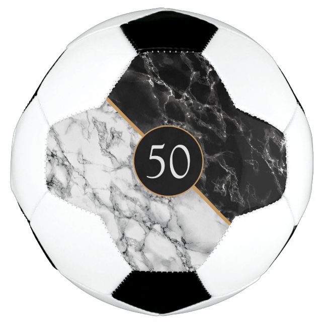 Black & White Marble Stone - Add Your Age / Year  Soccer Ball (Front)