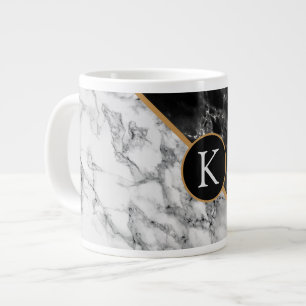 Black & White Marble Stone - Add Your Letter/ Age Large Coffee Mug