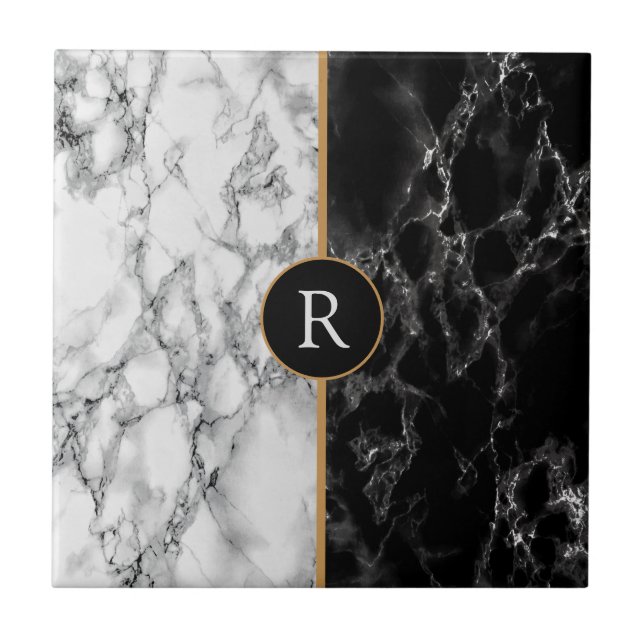 Black & White Marble Stone - Customizable Tile (Front)
